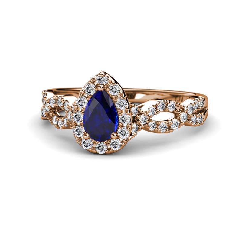 Susan Prima Blue Sapphire and Diamond Halo Engagement Ring 