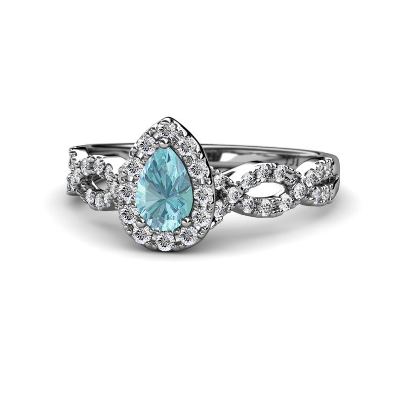 Susan Prima Aquamarine and Diamond Halo Engagement Ring 