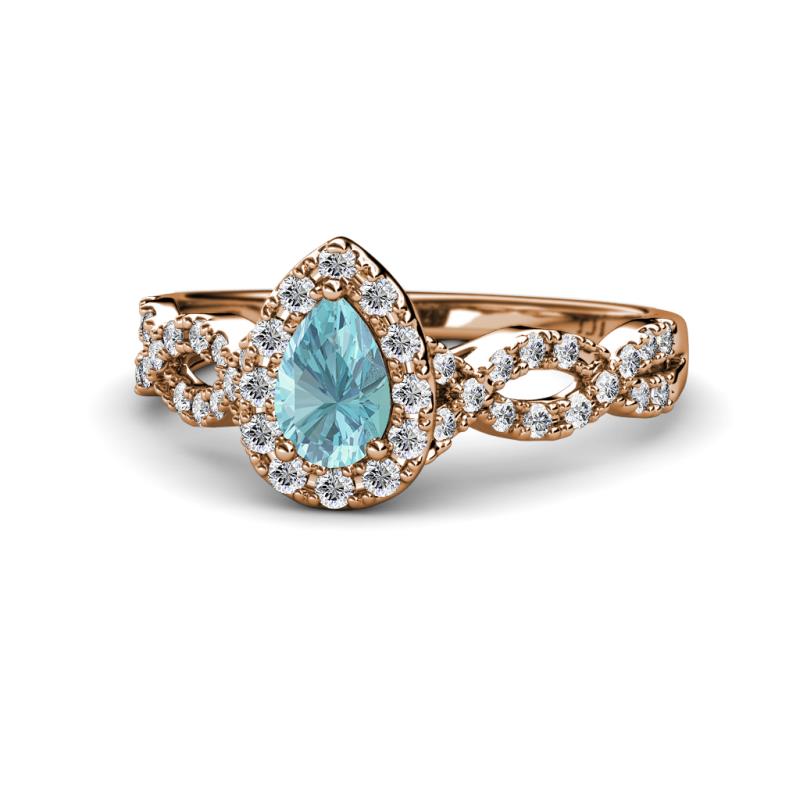 Susan Prima Aquamarine and Diamond Halo Engagement Ring 