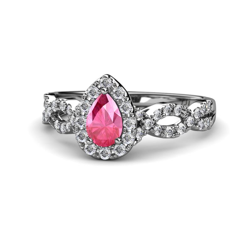 Susan Prima Pink Tourmaline and Diamond Halo Engagement Ring 