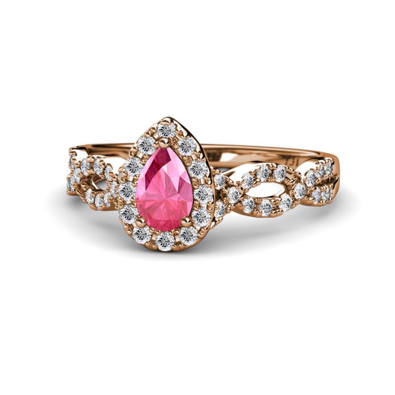 Susan Prima Pink Tourmaline and Diamond Halo Engagement Ring 