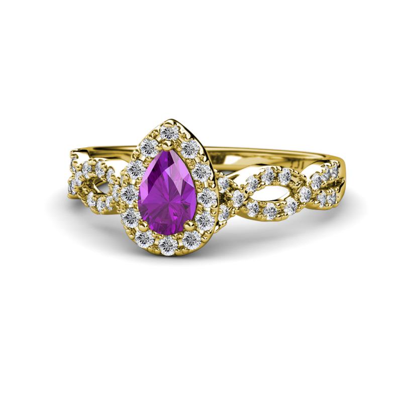 Susan Prima Amethyst and Diamond Halo Engagement Ring 