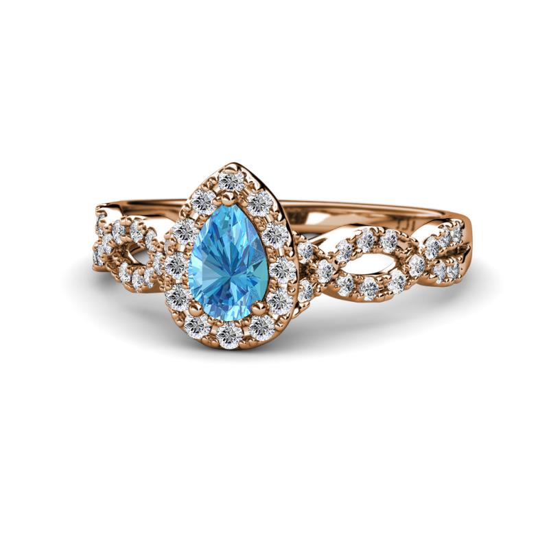 Susan Prima Blue Topaz and Diamond Halo Engagement Ring 