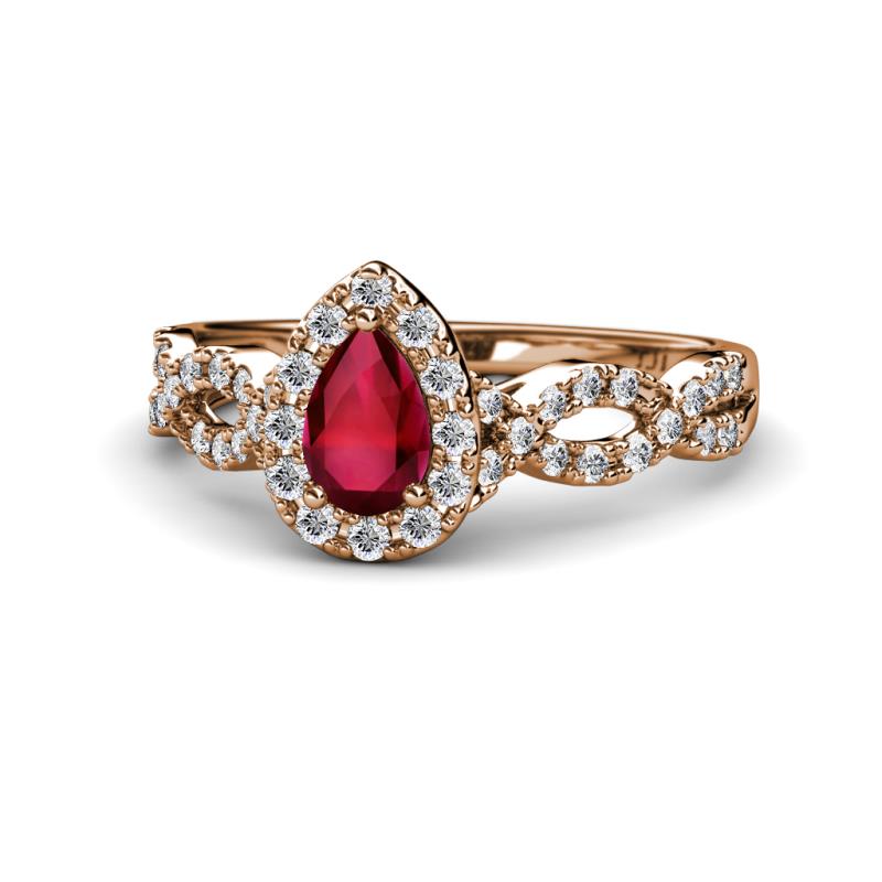 Susan Prima Ruby and Diamond Halo Engagement Ring 