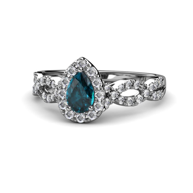 Susan Prima London Blue Topaz and Diamond Halo Engagement Ring 
