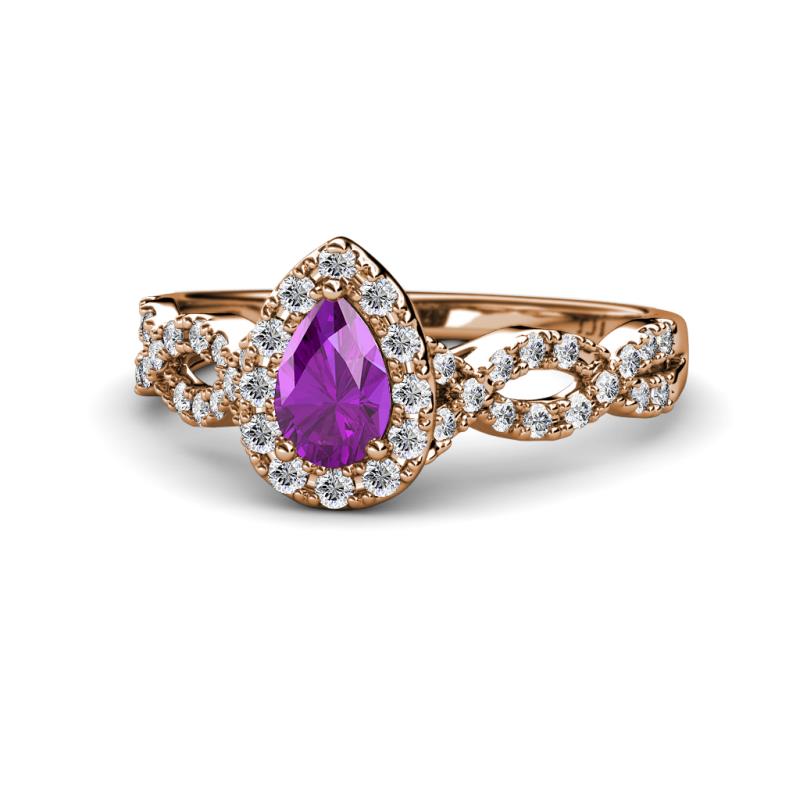 Susan Prima Amethyst and Diamond Halo Engagement Ring 