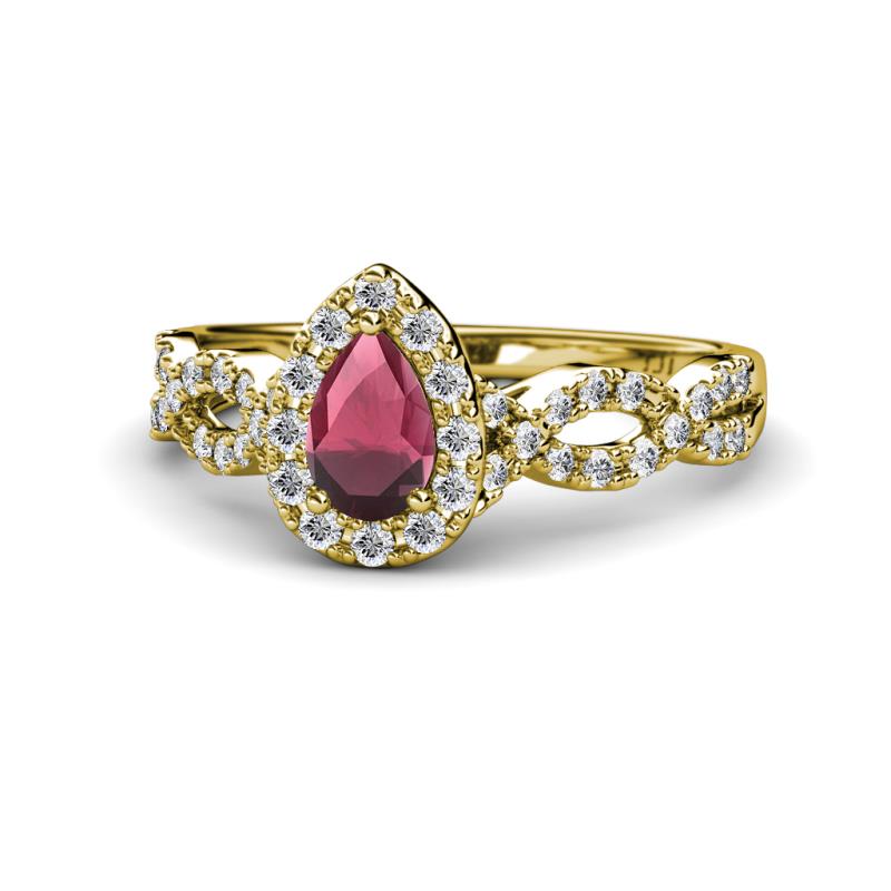 Susan Prima Rhodolite Garnet and Diamond Halo Engagement Ring 