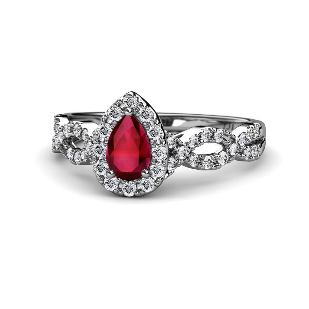 Susan Prima Ruby and Diamond Halo Engagement Ring 