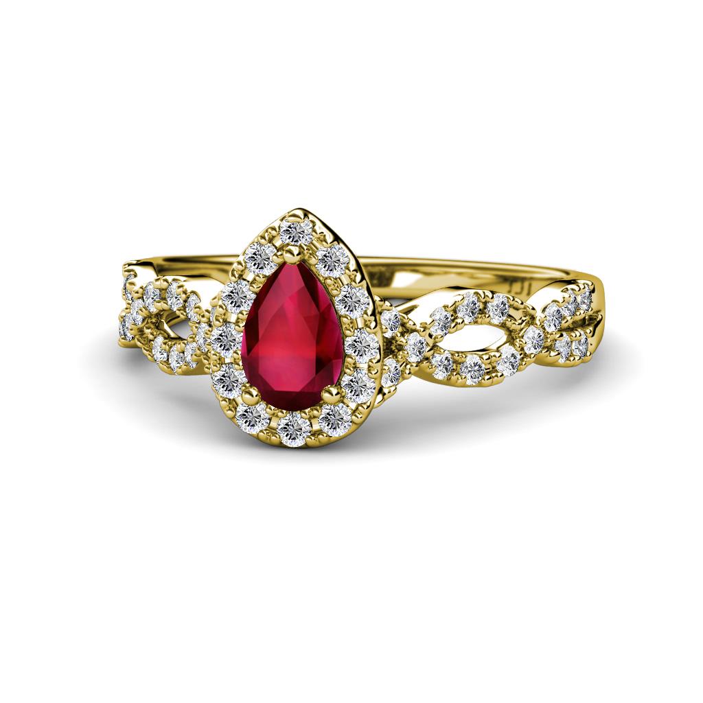Susan Prima Ruby and Diamond Halo Engagement Ring 