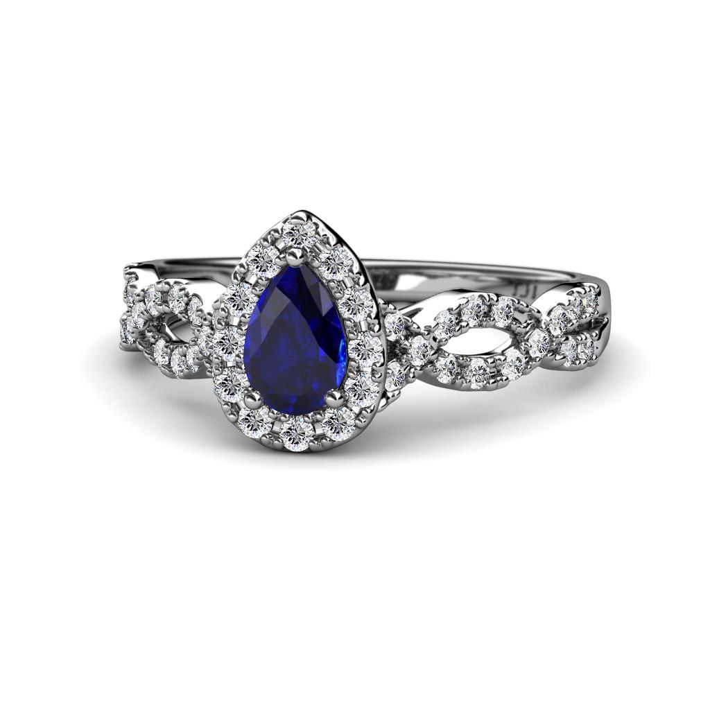 Susan Prima Blue Sapphire and Diamond Halo Engagement Ring 
