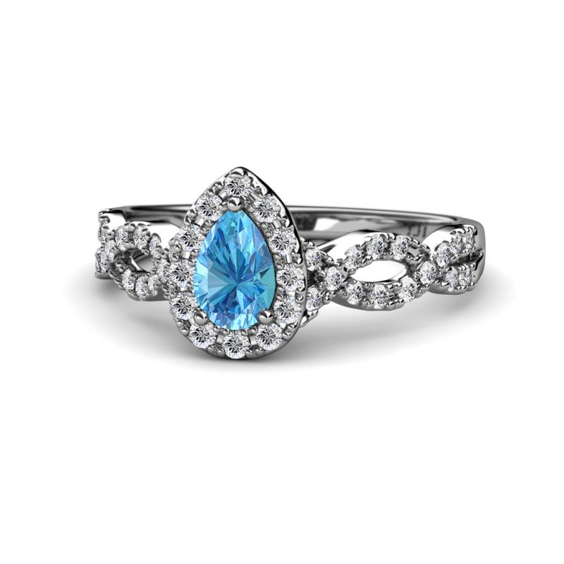Susan Prima Blue Topaz and Diamond Halo Engagement Ring 