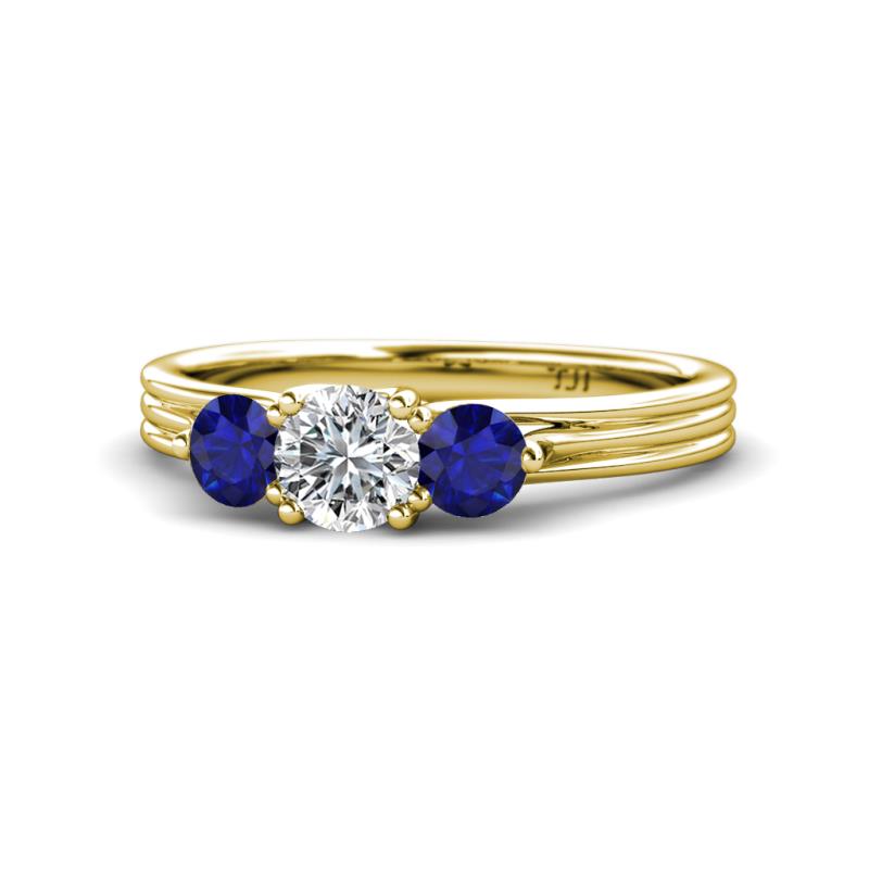 Alyssa Diamond and Blue Sapphire Three Stone Ring 
