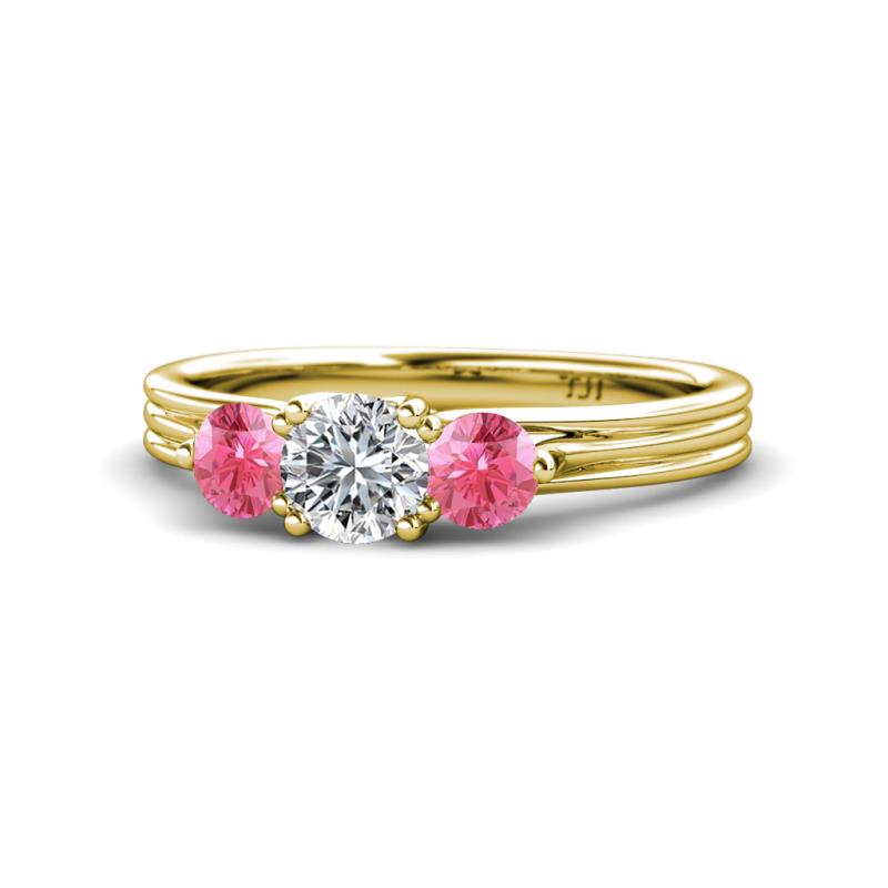Alyssa Diamond and Pink Tourmaline Three Stone Ring 