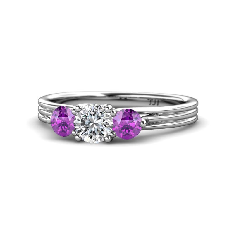 Alyssa Diamond and Amethyst Three Stone Ring 
