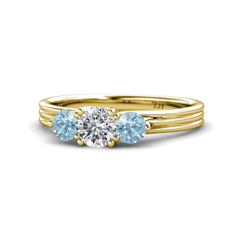 Alyssa Diamond and Aquamarine Three Stone Ring 