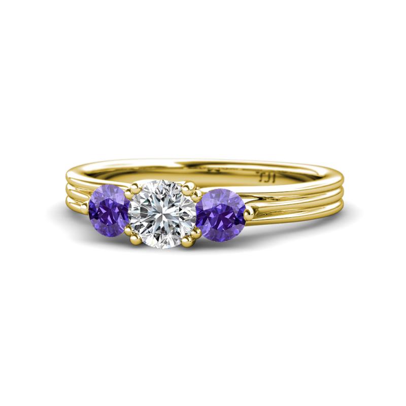 Alyssa Diamond and Iolite Three Stone Ring 
