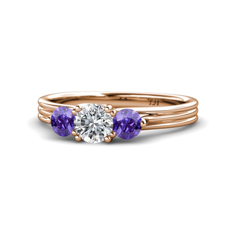 Alyssa Diamond and Iolite Three Stone Ring 
