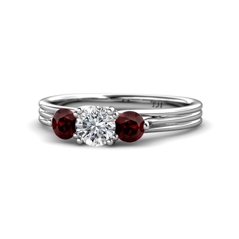 Alyssa Diamond and Red Garnet Three Stone Ring 