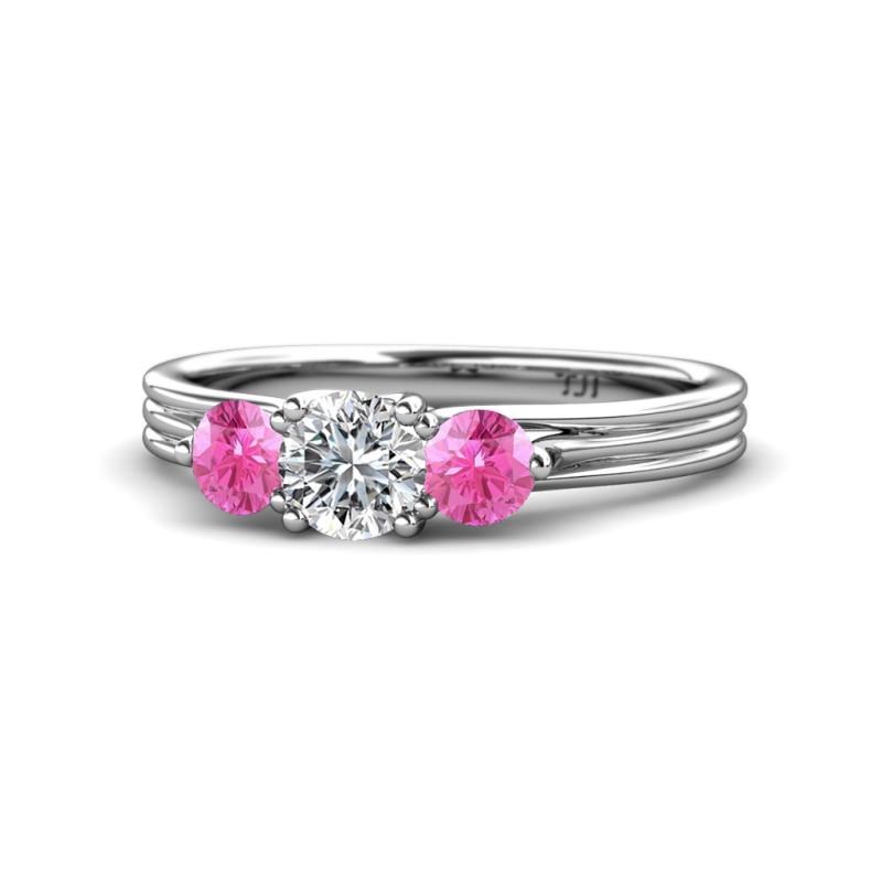 Alyssa Diamond and Pink Sapphire Three Stone Ring 