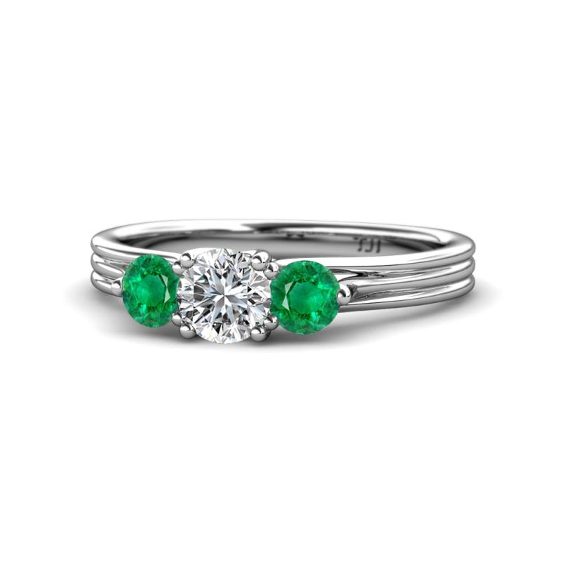 Alyssa Diamond and Emerald Three Stone Ring 