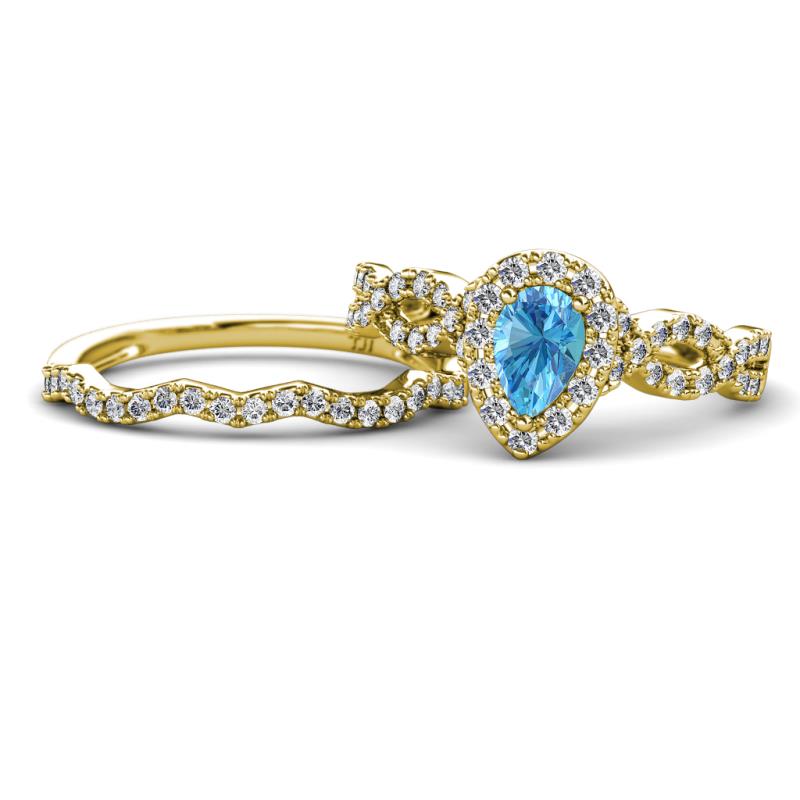 Susan Prima Blue Topaz and Diamond Halo Bridal Set Ring 