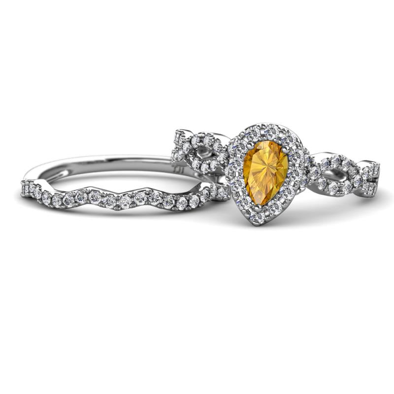 Susan Prima Citrine and Diamond Halo Bridal Set Ring 