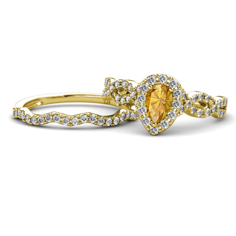 Susan Prima Citrine and Diamond Halo Bridal Set Ring 