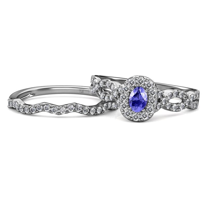 Susan Prima Tanzanite and Diamond Halo Bridal Set Ring 