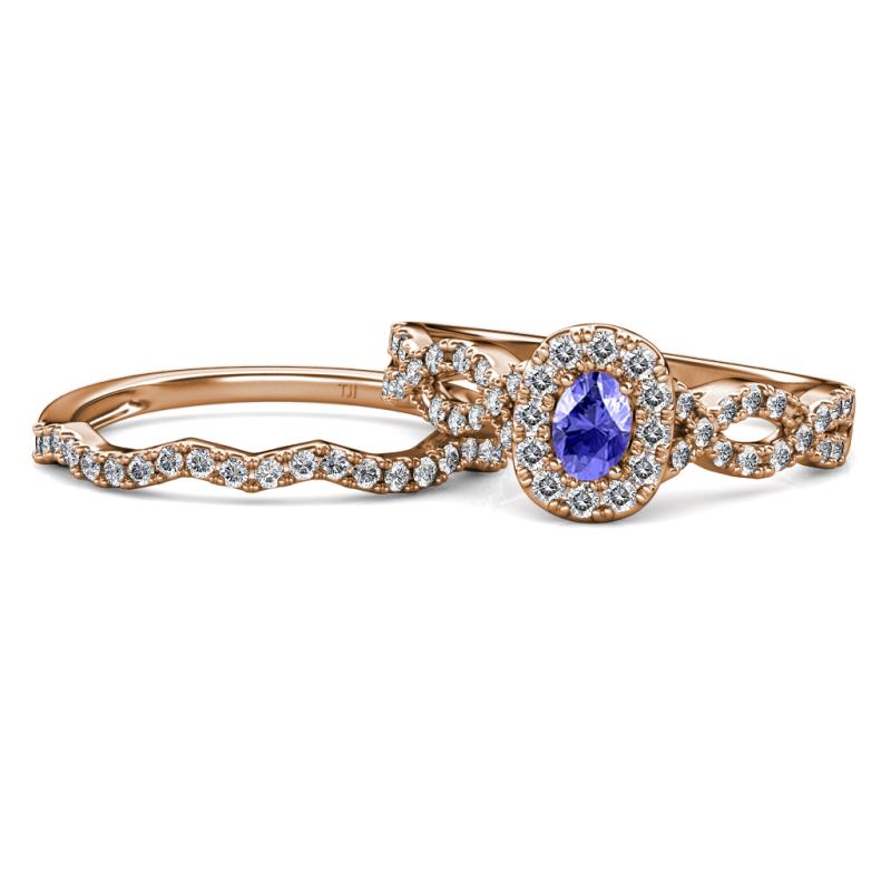 Susan Prima Tanzanite and Diamond Halo Bridal Set Ring 