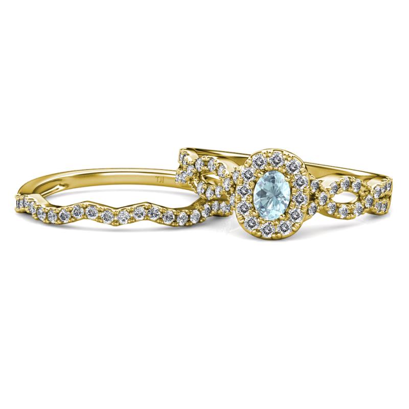 Susan Prima Aquamarine and Diamond Halo Bridal Set Ring 