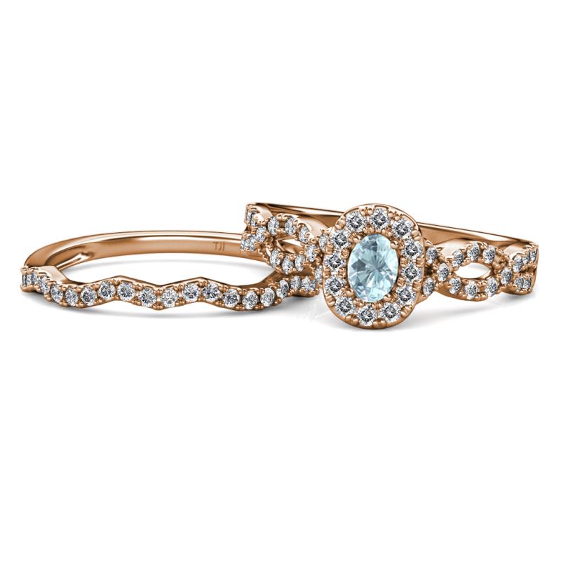 Susan Prima Aquamarine and Diamond Halo Bridal Set Ring 