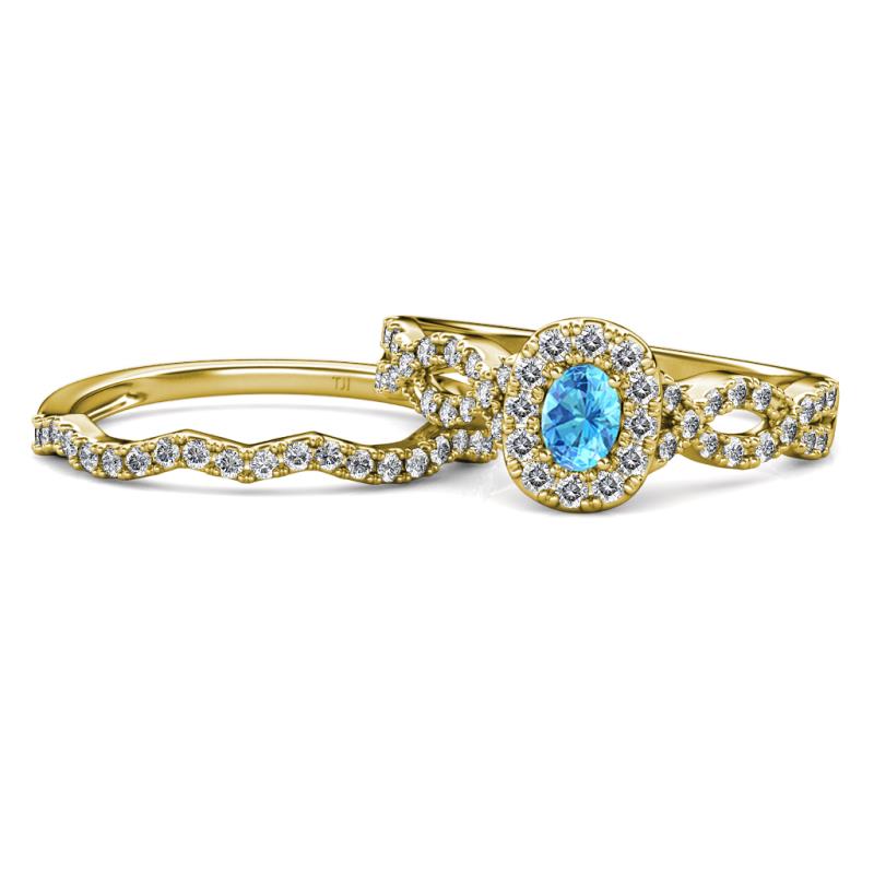 Susan Prima Blue Topaz and Diamond Halo Bridal Set Ring 