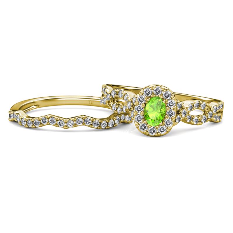 Susan Prima Peridot and Diamond Halo Bridal Set Ring 