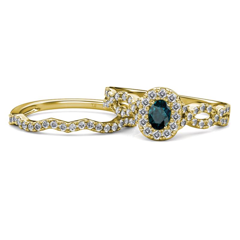 Susan Prima London Blue Topaz and Diamond Halo Bridal Set Ring 