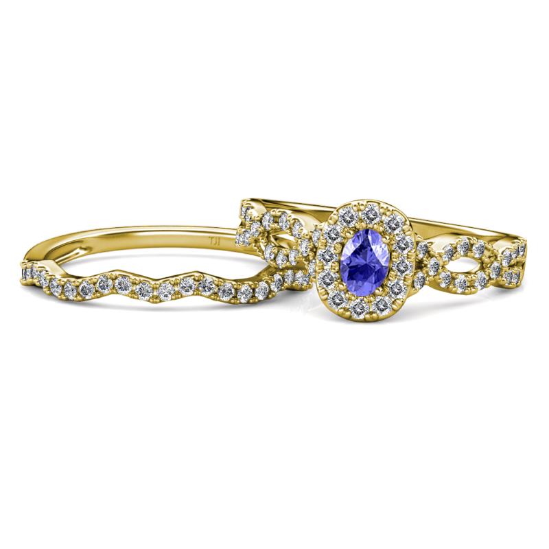 Susan Prima Tanzanite and Diamond Halo Bridal Set Ring 
