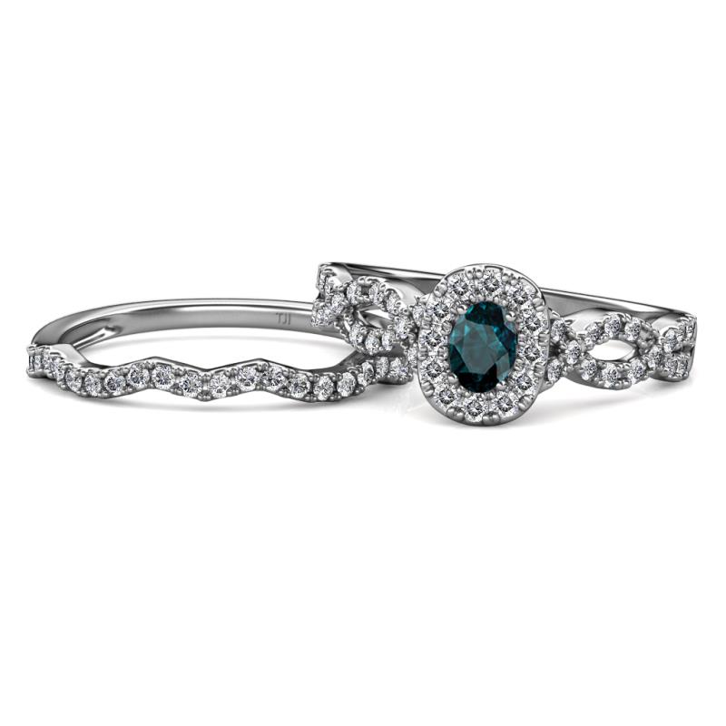 Susan Prima London Blue Topaz and Diamond Halo Bridal Set Ring 