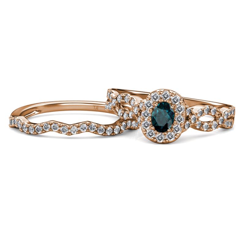 Susan Prima London Blue Topaz and Diamond Halo Bridal Set Ring 