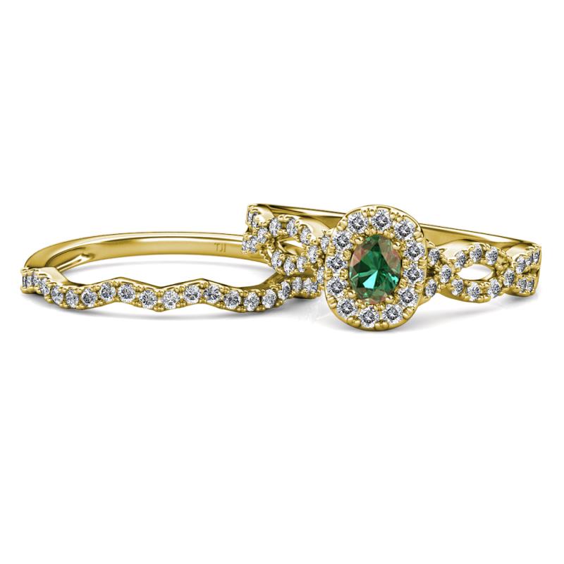 Susan Prima Diamond and Lab Created Alexandrite Halo Bridal Set Ring 