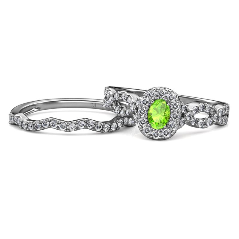 Susan Prima Peridot and Diamond Halo Bridal Set Ring 