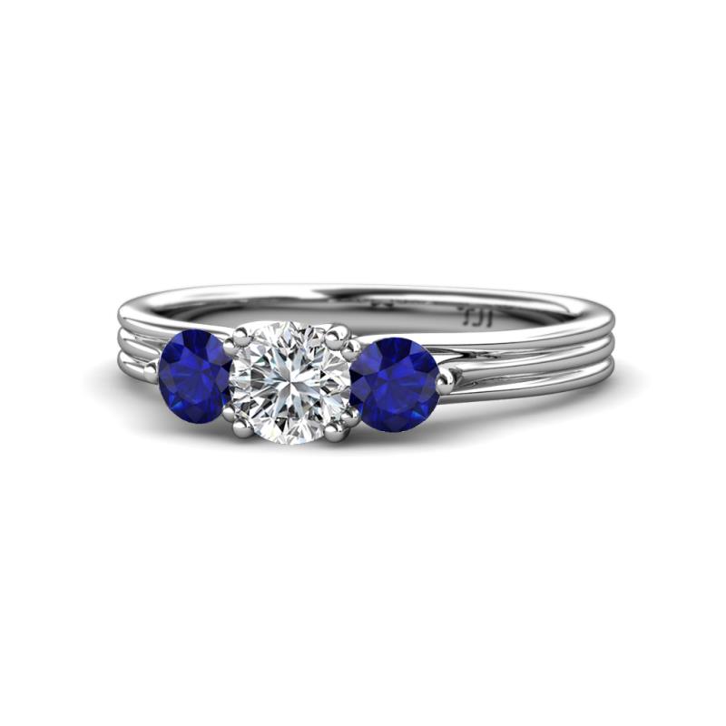 Alyssa Blue Sapphire and Lab Grown Diamond Three Stone Ring 