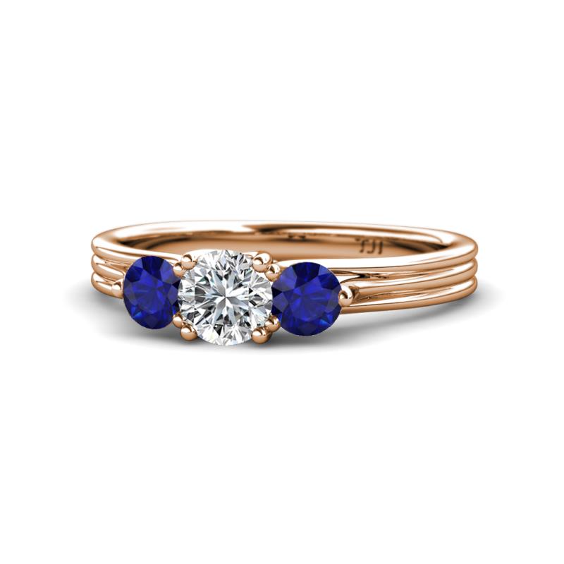 Alyssa Blue Sapphire and Lab Grown Diamond Three Stone Ring 