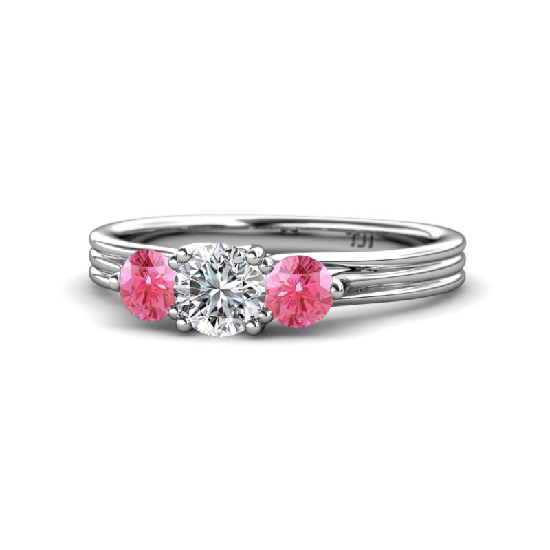 Alyssa Pink Tourmaline and Lab Grown Diamond Three Stone Ring 