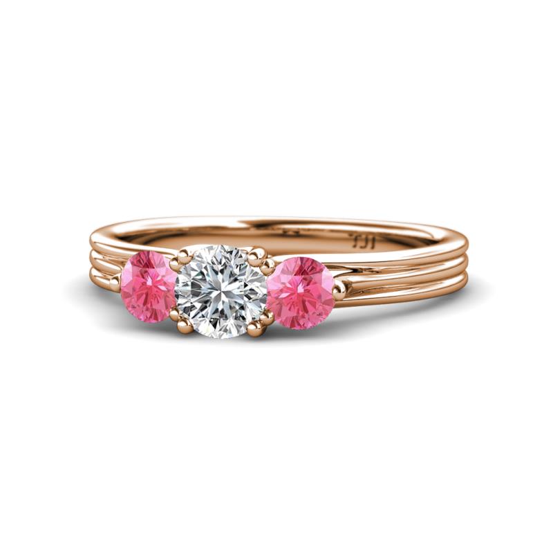 Alyssa Pink Tourmaline and Lab Grown Diamond Three Stone Ring 