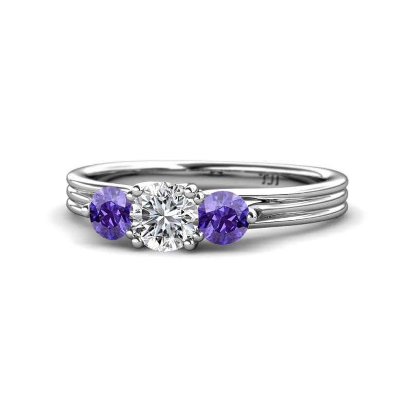 Alyssa Iolite and Lab Grown Diamond Three Stone Ring 