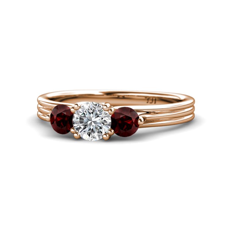 Alyssa Red Garnet and Lab Grown Diamond Three Stone Ring 