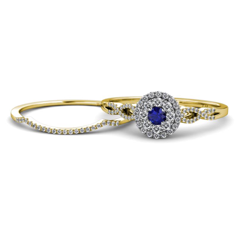 Iliana Prima Blue Sapphire and Diamond Halo Bridal Set Ring 