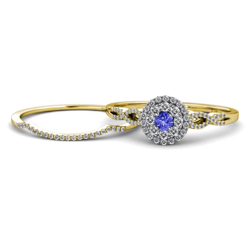 Iliana Prima Tanzanite and Diamond Halo Bridal Set Ring 