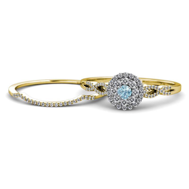 Iliana Prima Aquamarine and Diamond Halo Bridal Set Ring 