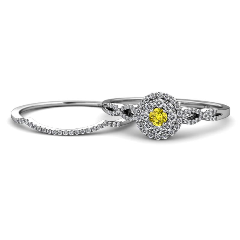 Iliana Prima Yellow and White Diamond Halo Bridal Set Ring 