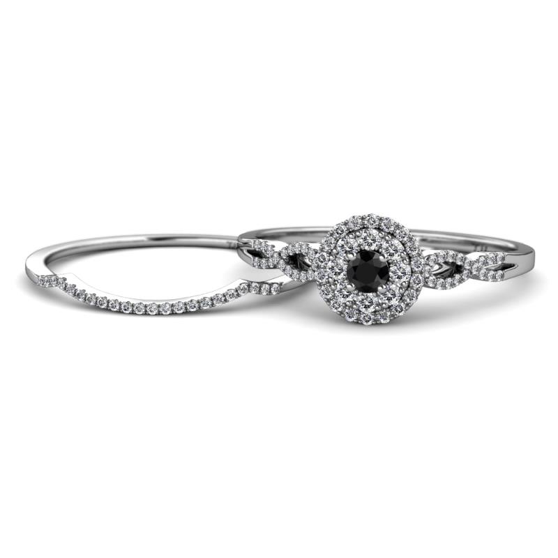 Iliana Prima Black and White Diamond Halo Bridal Set Ring 